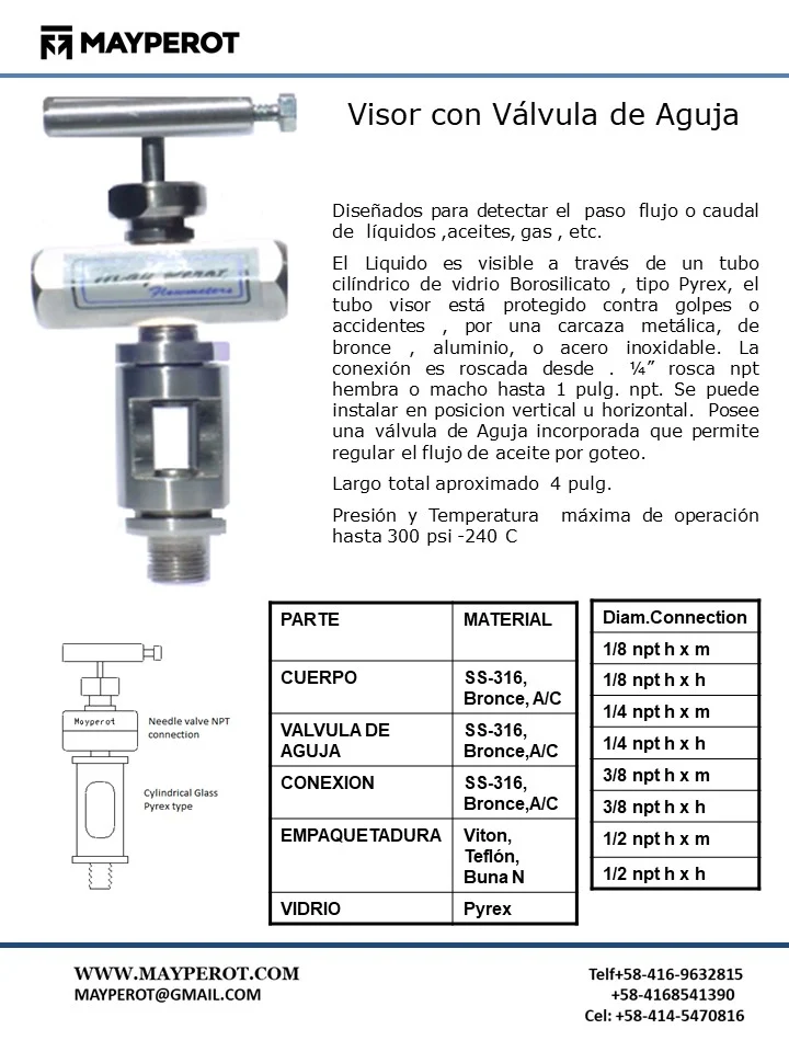 Regulador visor fluido lubricante