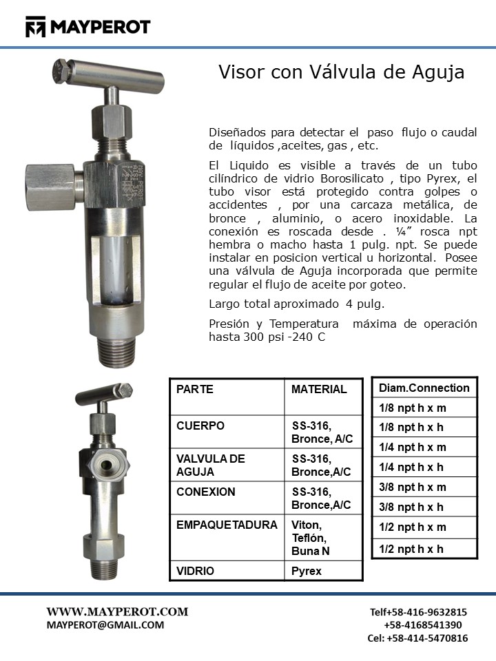 Regulador visor fluido lubricante